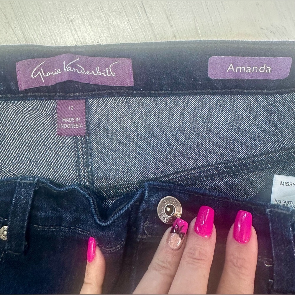 Gloria Vanderbilt Amanda Jeans Women’s 12 Dark Blue Stretch Straight Leg Denim - Picture 7 of 10